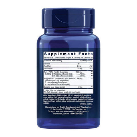 Life Extension, Super Omega-3 EPA/DHA Fish Oil, Sesame Lignans & Olive Extract Enteric Coated, 60 Soft Gels Life Extension
