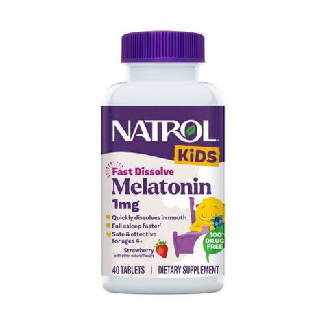 Natrol, Kids Fast Dissolve Melatonin Strawberry, 1 mg, Strawberry 40 Tabs Natrol