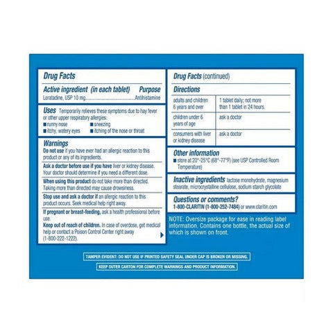 Claritin, Loratadine Antihistamine 24 Hour Allergy, 10 Mg, 30 Tabs
