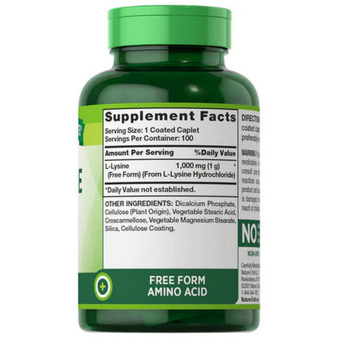 Nature's Truth, L-Lysine 1000 Mg Coated Caplets, 1000 Mg, 100 Tabs Nature's Truth