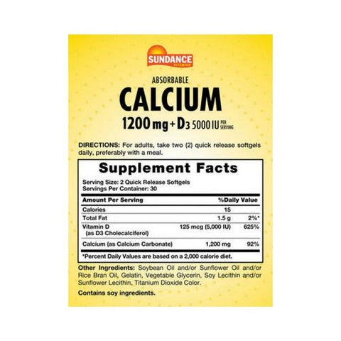 Sundance, Vitamins Absorbable Calcium+ D3 Softgels, 60 Tabs Sundance