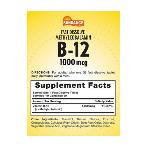 Sundance, B-12 Fast Dissolve Tablets, 1000 mcg, 60 Tabs Sundance