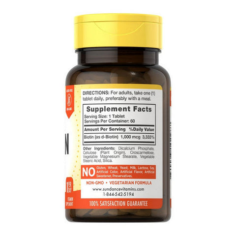 Sundance, High Potency Biotin Tablets, 1000 mcg, 60 Tabs Sundance