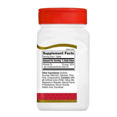 21st Century, Vitamin D3 Orange Chewable, 10mcg, 400 IU 110 Tabs 21st Century