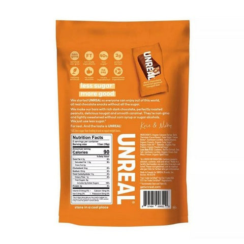 Unreal, Candy Dark Chocolate Caramel Peanut Nougat Bar, 3.4 Oz(Case Of 6) Unreal