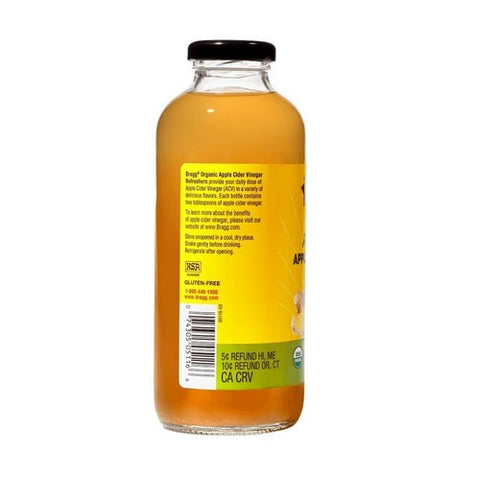 Bragg, Organic Apple Cider Vinegar Refreshers Prebiotic Ginger Lemon Honey, 16 Oz(Case Of 12) Bragg