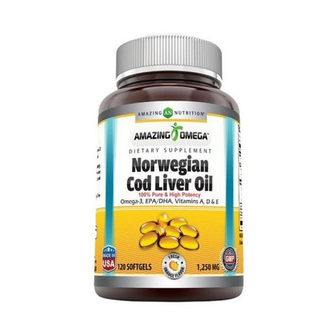 Amazing Omega Norwegian Cod Liver Oil Orange 120 Softgels by Amazing Nutrition