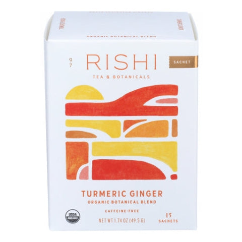 Rishi Tea, Organic Herbal Tea Turmeric Ginger, 15 Count (Case of 6) Rishi Tea