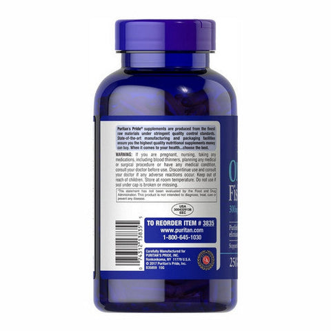 Puritan's Pride, Omega-3 Fish Oil, 1000 Mg, 250 Softgels
