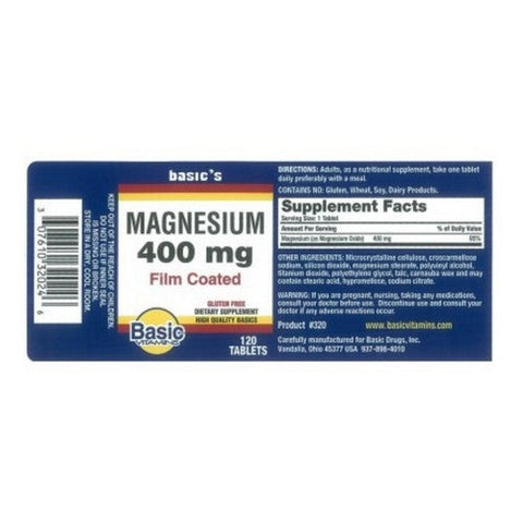 Basic Vitamins, Magnesium Oxide, 400 Mg, 120 Tabs Basic Vitamins