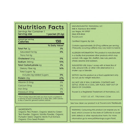 Truvani, Organic Plant Protein Matcha, 11 Oz Truvani