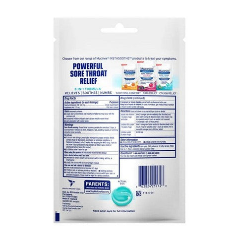 Mucinex, InstaSoothe Sore Throat + Cough Relief Medicated Drops Alpine Herbs And Fresh Mint, 20 Count Mucinex