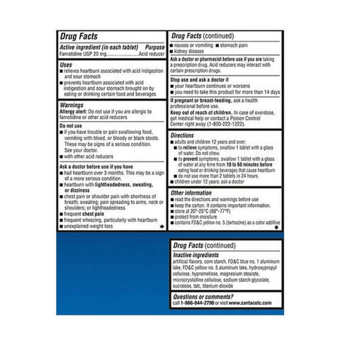 Zantac, 360 Famotidine Usp Acid Reducer Tablets Maximum Strength Cool Mint, 20 Mg, 25 Count Zantac