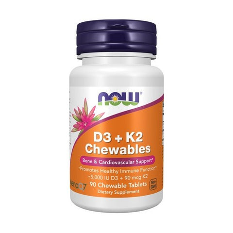 Vitamin D3 Plus K2 Chewable 90 Tabs by Now Foods
