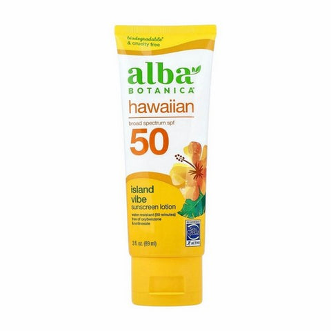 Alba Botanica, Hawaiian Sunscreen Island Vibe sunscreen Lotion SPF 50, 3 Oz Alba Botanica