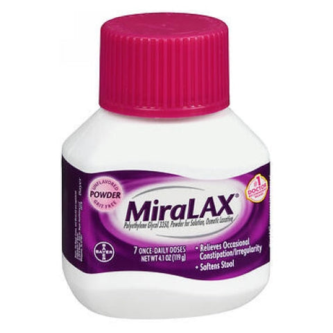 Miralax, Polyethylene Glycol 3350 Osmotic Laxative Powder Unflavored, 4.1 Oz Miralax