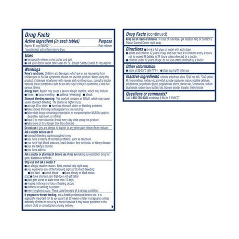 St. Joseph, Low Dose Aspirin Coated Tablets, 81 mg, 120 tabs